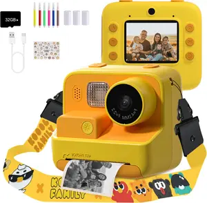Kids Camera Instant Print, 48MP Digital Camera Selfie 1080P Video with 32G TF Card, Toys Gifts for Girls Boys Aged 3-12 for Christmas/Birthday/Holiday (Orange) Timer Picture Lens Rechargeable Portable