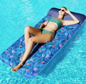 FindUWill Oversized Pool Float Lounge, 72" X 37" Extra Large Fabric-Covered Pool Floats for Adults, Inflatable Contour Lounger with Headrest Ultra-Comfort Cooling Pool Raft (XL, Monstera)