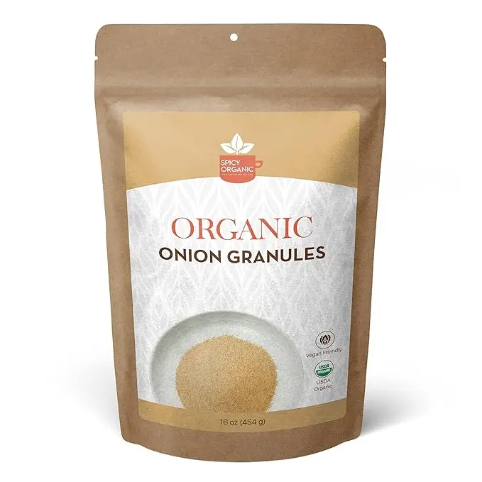 SPICY ORGANIC Onion Granules - Pure USDA Organic - Non-GMO Culinary Granulated Onion- Perfect for Use in Sauces, Soups, Salad Dressings, Condiments, Snack Foods, and Dairy Products - 16 Oz. Spice Flavor