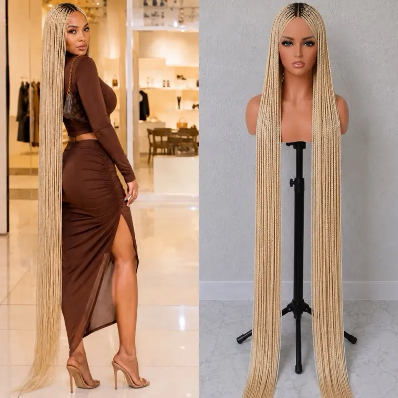 60-in Full Lace Small Knotless Made with Full Lace Human Hair, Floor-Length Braided Wig - Fashion Hair Accessory for Daily Wear.