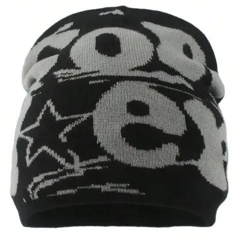 1-2PCS  Unisex Y2K Style Letter Jacquard Knit Hat, Outdoor Street Warm Beanie Cap for Autumn Winter, Fashionable Cold Weather Headwear, Stylish Hat
