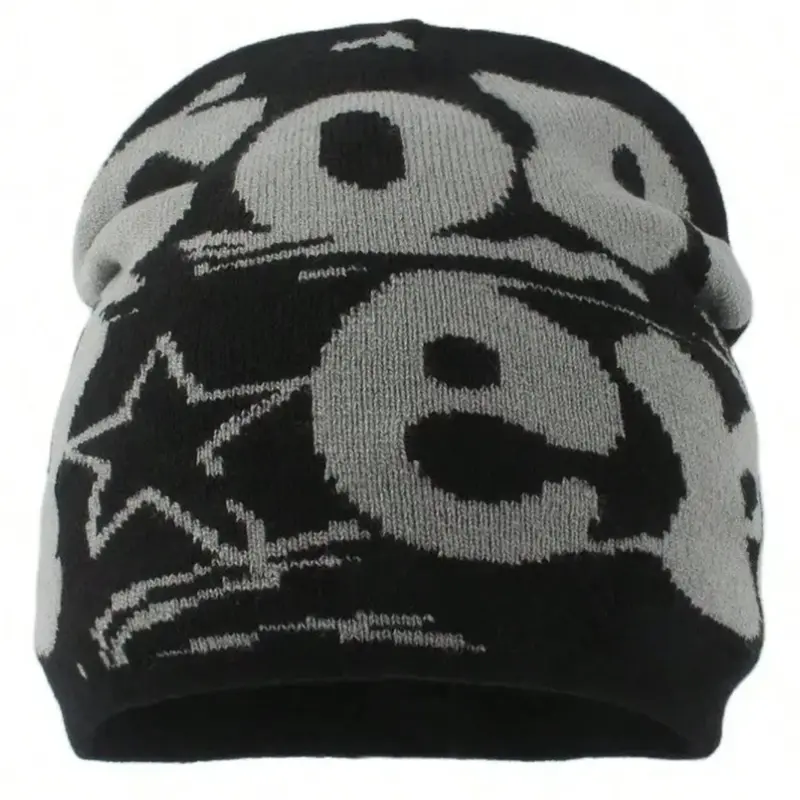 1-2PCS Unisex Y2K Style Letter Jacquard Knit Hat, Outdoor Street Warm Beanie Cap for Autumn Winter, Fashionable Cold Weather Headwear, Stylish Hat