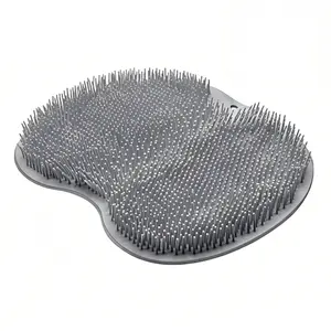 Gray Shower Foot Scrubber Mat Back Washer Exfoliating Bath Wash Pad Wall Mounted Non-Slip Suction Cup