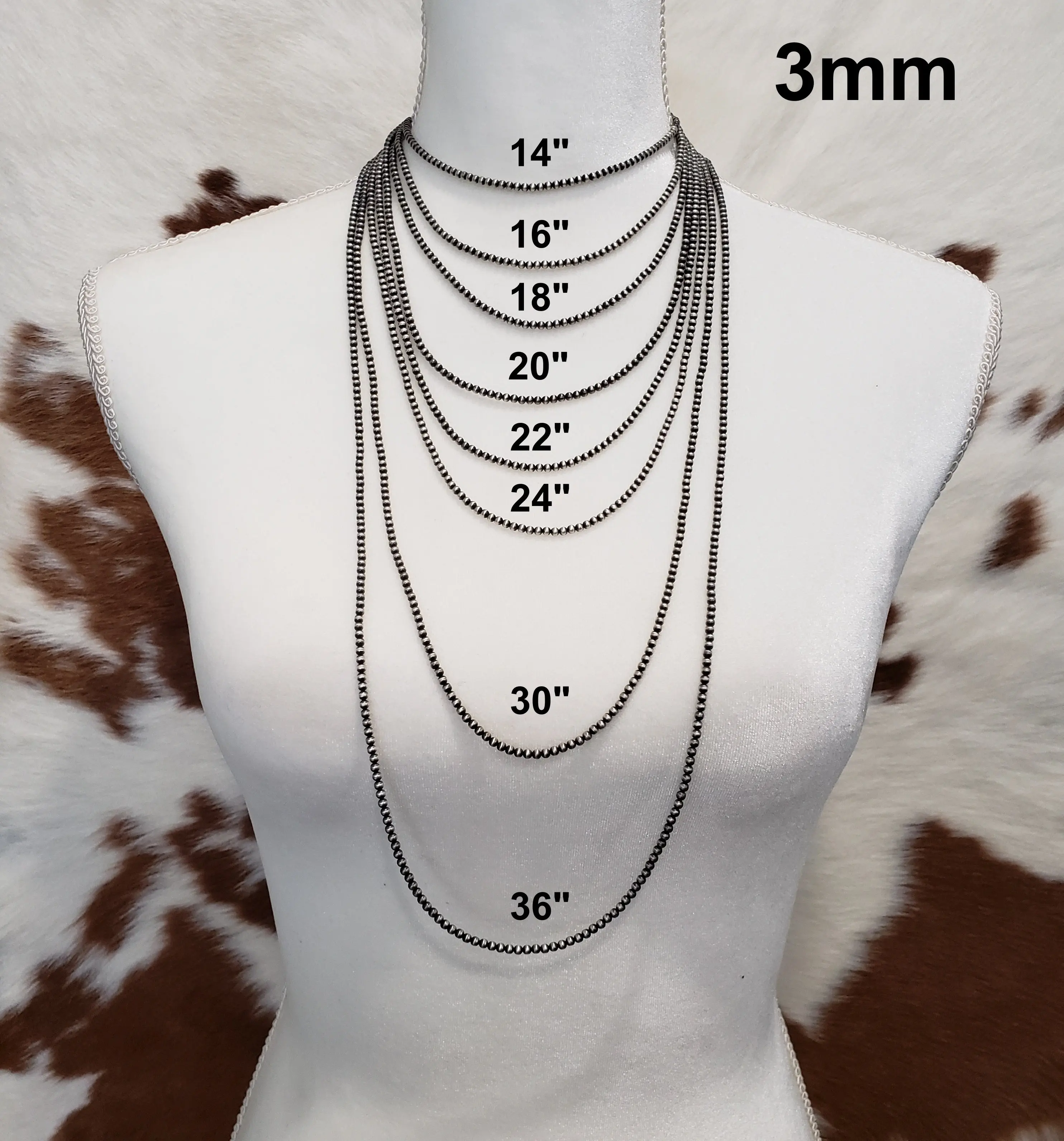 Sterling Silver Desert Pearls 3mm Oxidized Round Bead Necklace