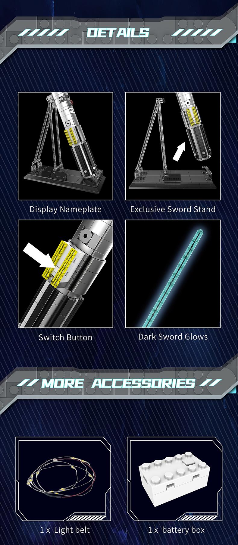 Mould King 10139 Blue Sword Glows Lightsaber Fluorescent Building Block Adult Kid Toy Cosplay Anime 1089 Pcs