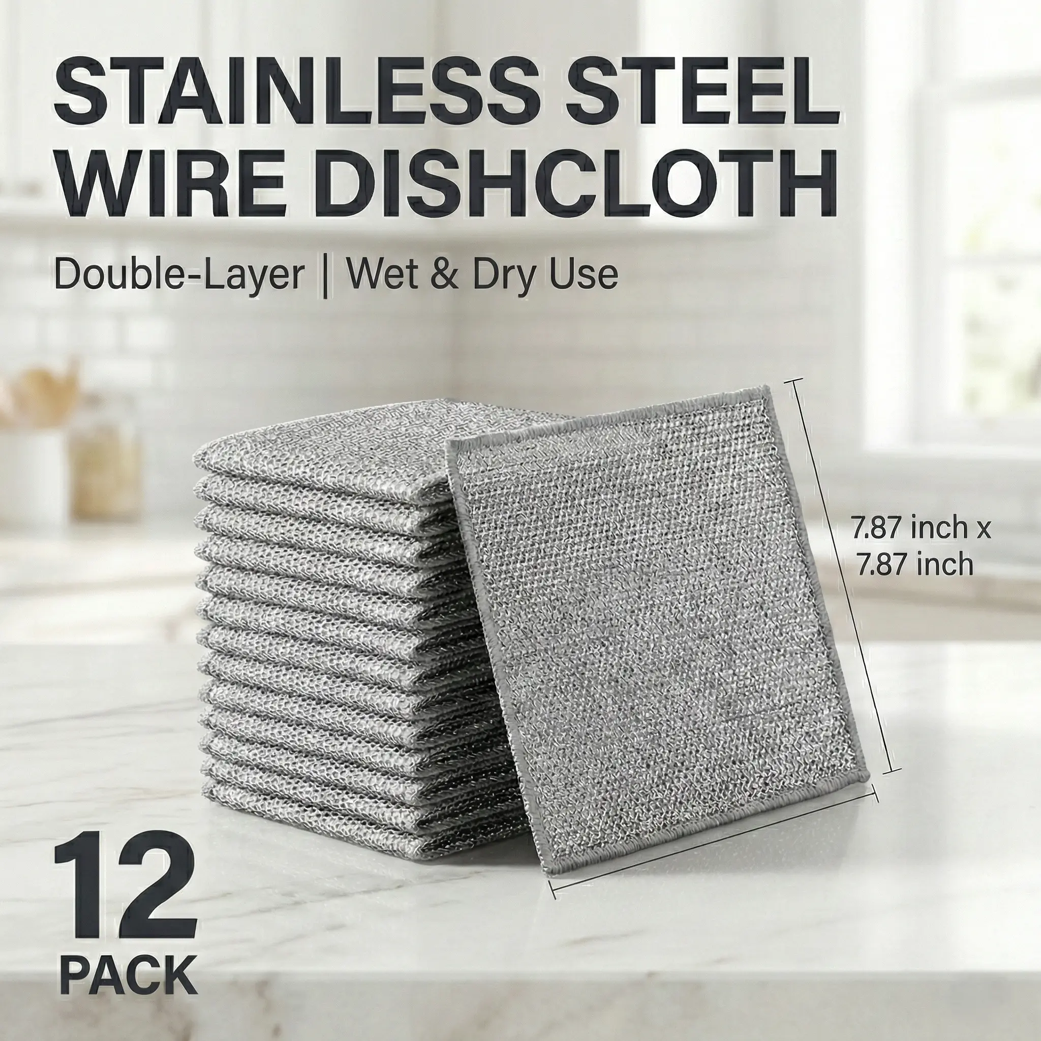 12 PCS Double Layer Wire Dish Cloth Steel Wire Cleaning Cloth Multi-purpose Non-Scratch Wire Dishcloth Rag for Cookware Sinks Dishes Cooktops Household Items summervibes Microfiber Kitchen campingessentials