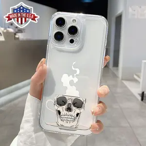 Phone case for iPhone 16 Pro Max 15 Plus 14 13 12 11 XR XS E Skull Teacup Non-Yellowing Shockproof Soft Silicone Transparent Cover