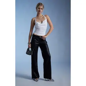 Third Charm Women's Faux Leather Low Rise Baggy Pants