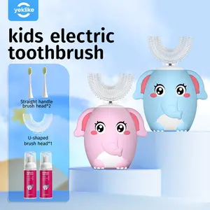 Kids Electric U Shaped Toothbrush Children Rechargeable Sonic Toothbrush Toddler baby toothbrushes with 4 Brush Heads Full Mouth 6 Cleaning Modes