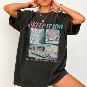 Epcot Inspired Keep It 100 Comfort Colors Shirt, The Land The Seas The Skies Tee, WDW Family Vacation Gift