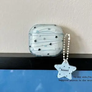 Transparent Graffiti Stars Blue Earphone Case with Pendant for Airpods Series 1, 2, 3, 4, Pro/pro2, Pro 3, Dustproof, Shockproof