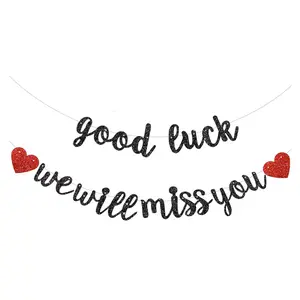 Good Luck We Will Miss You Banner,Pre-Strung Glitter Retirement Party Sign Garland,Going Away Farewell Party Decorations, Graduation Party Supplies