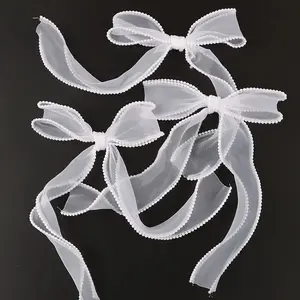 (3pcs/pack)22.3*14.5cm Pearl Edge Bow Organza Ribbon Lace Wedding Decor Flowers Gift Packaging Decoration Clothing Accessories