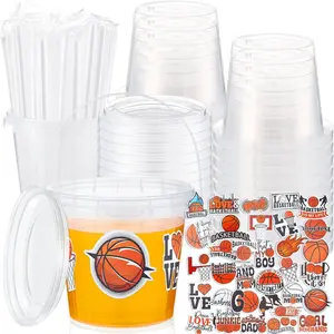 30 Set Basketball Drink Buckets with  and Straws Clear Plastic Cups Disposable Rum  Pails with Handles & Stickers for Adult  Watch Party Favors Hoops  Day & Tailgate