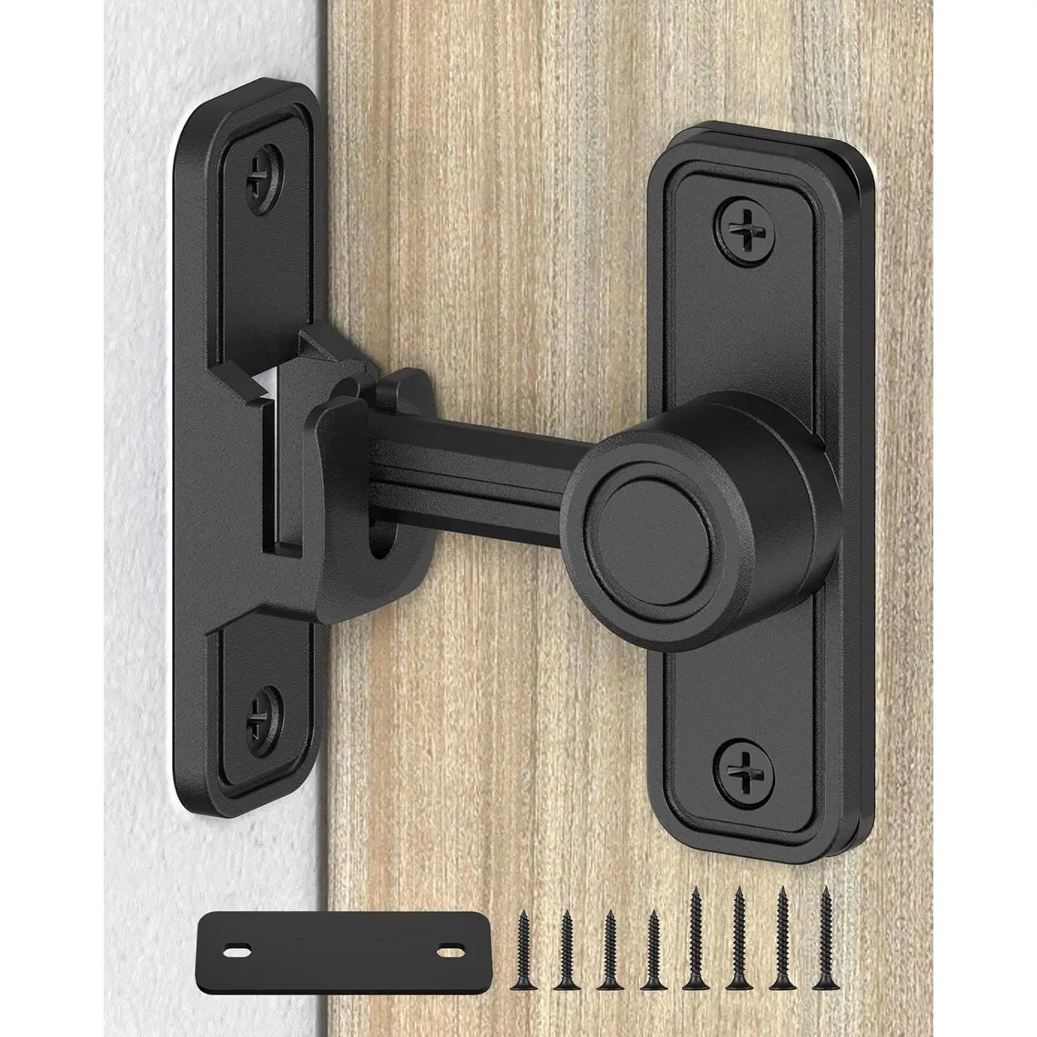 Heavy-Duty Barn Door Lock & Sliding Door Lock, 90/180° Flip Privacy Latch - Extra Thick Zinc Alloy for Bathroom, Bedroom, Shed, Cabinets, Garden Gate, Pet House. Includes Screws & Spacer (Black-1PC)