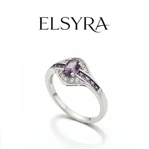 Elsyra S925 Sterling Silver Ring with Center-focused, Marquise-shaped Symmetry, Symmetrical, Eye-catching Alignment, Perfect Balance Ring, Radial Symmetry, Eternal Amethyst Promise Ring, with Natural Amethyst Gemstone, Gift for Her, Valentine's Day