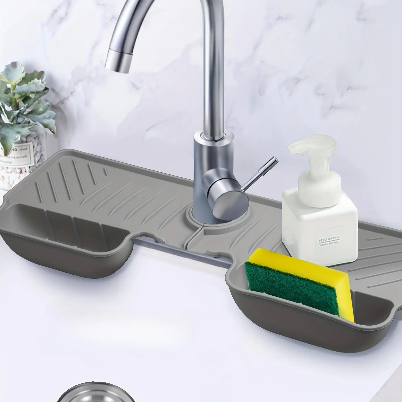 Silicone Sink Organizer with Splash Guard, 1 Count Double Pocket Design Sink Storage Rack, Reusable, Durable Sink Installation Interior Accessory, Bat