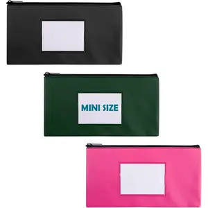 3 Pack Mini Bank Money Bag for Cash, 8.3" x 4.5", Small Deposit Money Bags with Zipper, Clear Window and 3 Blank Card, Security Durable Leatherette, Utility Zipper Bags with Label, for Checks