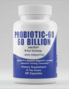 MAKTREK Probiotic-60 Billion CFU/g Edible Supplement for Digestive Health & Strong Immunity with Prebiotics 60 Capsules - Healthcare