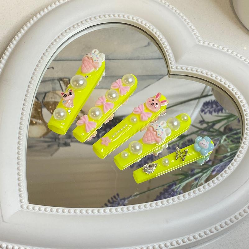 KissMuse | 3DPinkish Cang Bow Tie Press On Nails with Long Coffin, Adorable 3D Flower, Bear & Heart Designs for Easter Celebrations and Daily Elegance