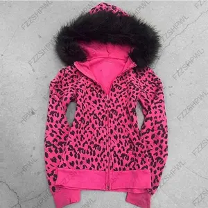 Emo Girls Black Fur Collar Zipper Sweatshirt Autumn and Winter Casual Long Sleeves Hoodie Fashion Sexy Slim Fit Streetwear 2000s