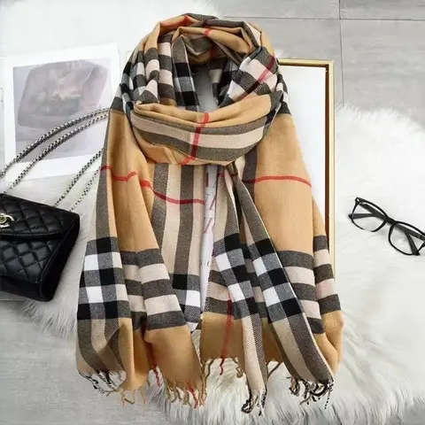 Women's Plaid Scarf Fall & Winter, Soft Warm Shawl, Classic British Style Faux Wool Shawl, Casual Asymmetrical Design, Fashionable Versatile Wrap, Casual Soft Scarf