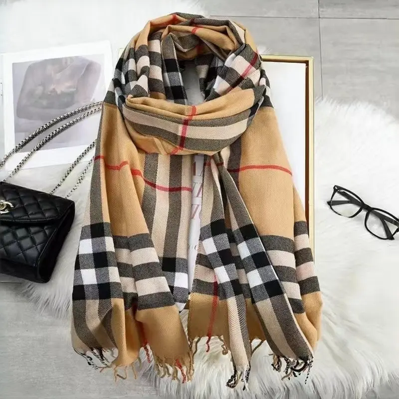 Women's Plaid Scarf Fall & Winter, Soft Warm Shawl, Classic British Style Faux Wool Shawl, Casual Asymmetrical Design, Fashionable Versatile Wrap, Casual Soft Scarf