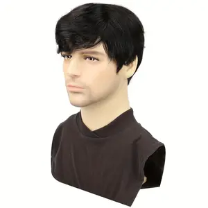 New Fashion 2025 Men's Human Hair Short Straight Pixie Cut Wig - Remy Hair with Rose Net Cap, 150% Density, Basic Style, Suitable for Africans, Comfortable & Breathable, Can Be Dyed