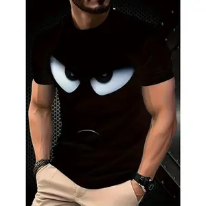 Men's Funny Cartoon Character Print T-Shirt Casual Crew Neck Glossy Finish Cute Tee for Boyfriend
