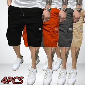 4-pack men’s cargo shorts with multiple pockets, breathable skin-friendly drapey fabric, loose straight fit that flatters any body type—versatile casual mid-length shorts for everyday commuting, streetwear, and outings.