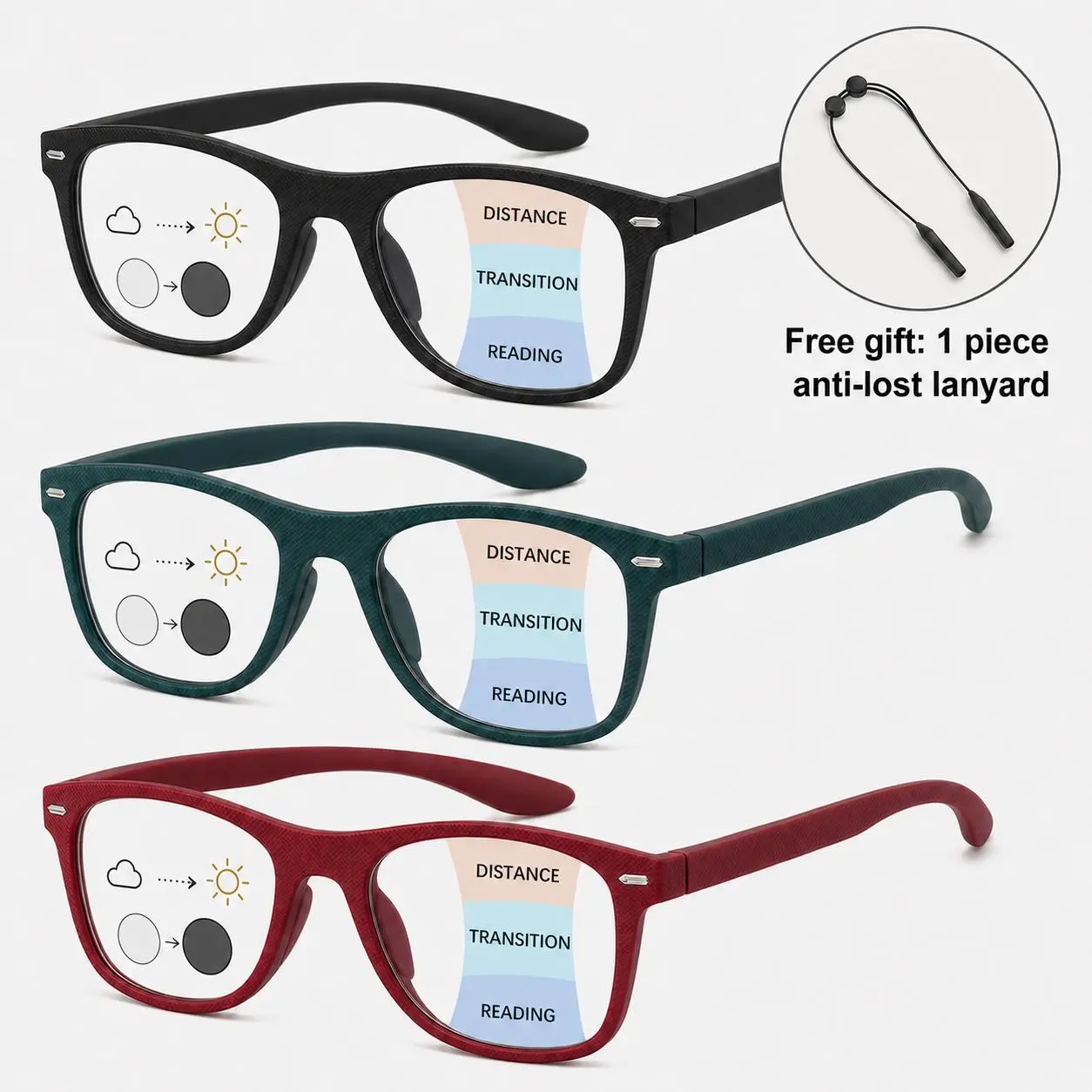 Progressive Photochromic Reading Glasses, Multifocal Light Adaptive Readers, Blue Light Filter Eyeglasses with Textured Frame, UV Shield, HD Clear Vision for Men & Women outdoorfun