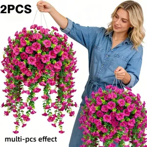 2pcs Rose Shadow Hanging Ornament, Outdoor Artificial Flower Vine, UV-Resistant Rose-Colored Bouquet, Spring & Summer Decor