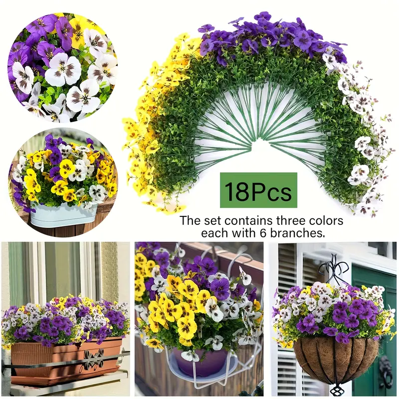LVZHIYUAN 18 Bundles of 12.56-inch UV-Safe Outdoors Realistic Design Artificial Flowers, Tricolor Violet Plastic Artificial Plants, Home Decor for Balcony, Flower Pots,techvibes