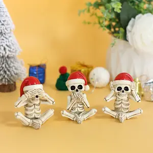 3pcs Christmas Skeleton Statue, Fun Sitting Pose Decor, Ornaments Decor, Outdoor Garden Ornament, Table Decoration, Holiday Gift for Thanksgiving & Christmas