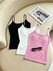 Women's Spaghetti Strap Lightweight Tank Tops 3-Pack, Solid Color Slim Fit Basic Sleeveless Shirts, Soft Stretch Breathable Underwear, Casual Everyday Wear