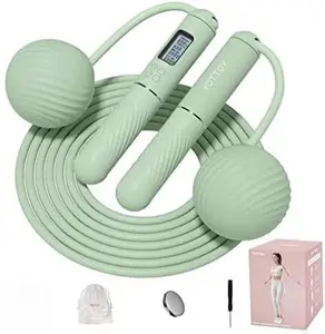 YOTTOY Cordless Counter Jump Rope with Large Ball-Weighted Rope for Women - 2 Inches Diameter, LCD Display, Ergonomic Handle, Tangle-Free Rotation, Perfect for Indoor & Outdoor Use