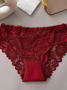 Elegant Floral Lace Women's Underwear, Soft Breathable Elastic Waistband, Comfortable Sexy Innerwear, Slim Fit All Seasons, Lingerie, Elegant Lace Panties, Floral Lace Panty