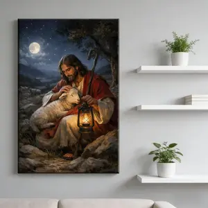 The Shepherd and Lamb art poster is an ideal choice for wall decor. It serves as a superb decorative accent for your home environment, perfectly suited for display in the bedroom.