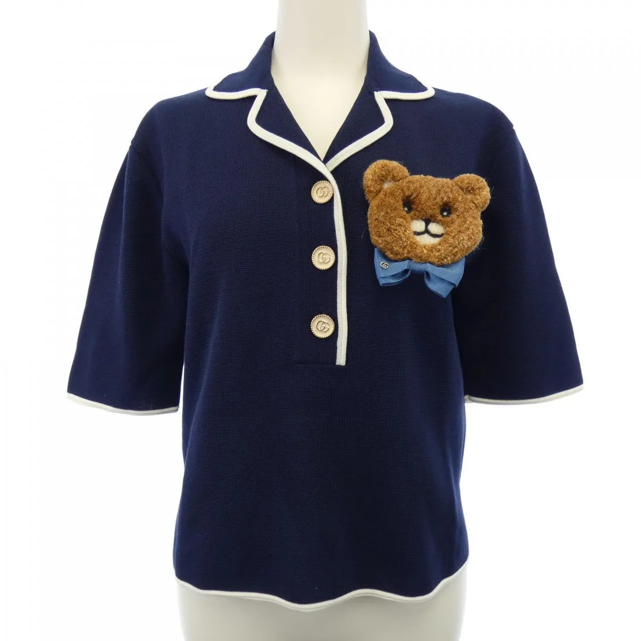 Pre-owned GUCCI Cotton Small Leather Goods KAI×GUCCI Collection Leather Brooch Polo Shirt Limited