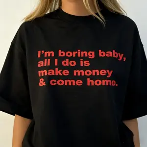 Plus Size Summer Tee for Women Featuring Slogan Print and Casual Short Sleeves with "Im Boring Baby" Graphic Design
