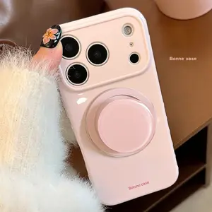 Pink Magnetic Stand iPhone 17 Pro Max Protective Phone Case Protection 15 Compatible 13 Solid Color Simple 11 16 Cover