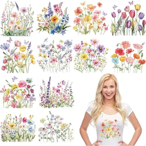 12 Sheets Watercolor Flower Iron on Transfers for T-Shirts, Spring DTF Transfers Ready to Press Heat Transfers Vinyl, Iron on Decals for Women Girls Clothes Bag Pillow Cover DIY Crafts