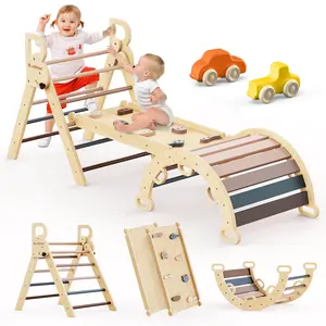 BlueWood Montessori Climbing Toys for Toddler, new Pikler Triangle Set in  Morandi Color