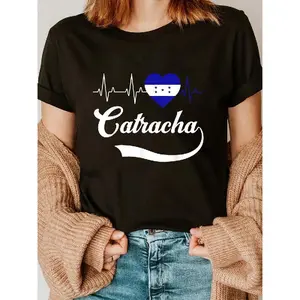 100% Cotton Honduras Flag Girl Women Honduran Catracha Pride Heart Love T-Shirt