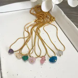 Ultra-thin choker with Handmade tiny natural crystal pendant—Rose Quartz, Blue Apatite, Citrine, Labradorite, Malachite, Amethyst,Strawberry Quartz.