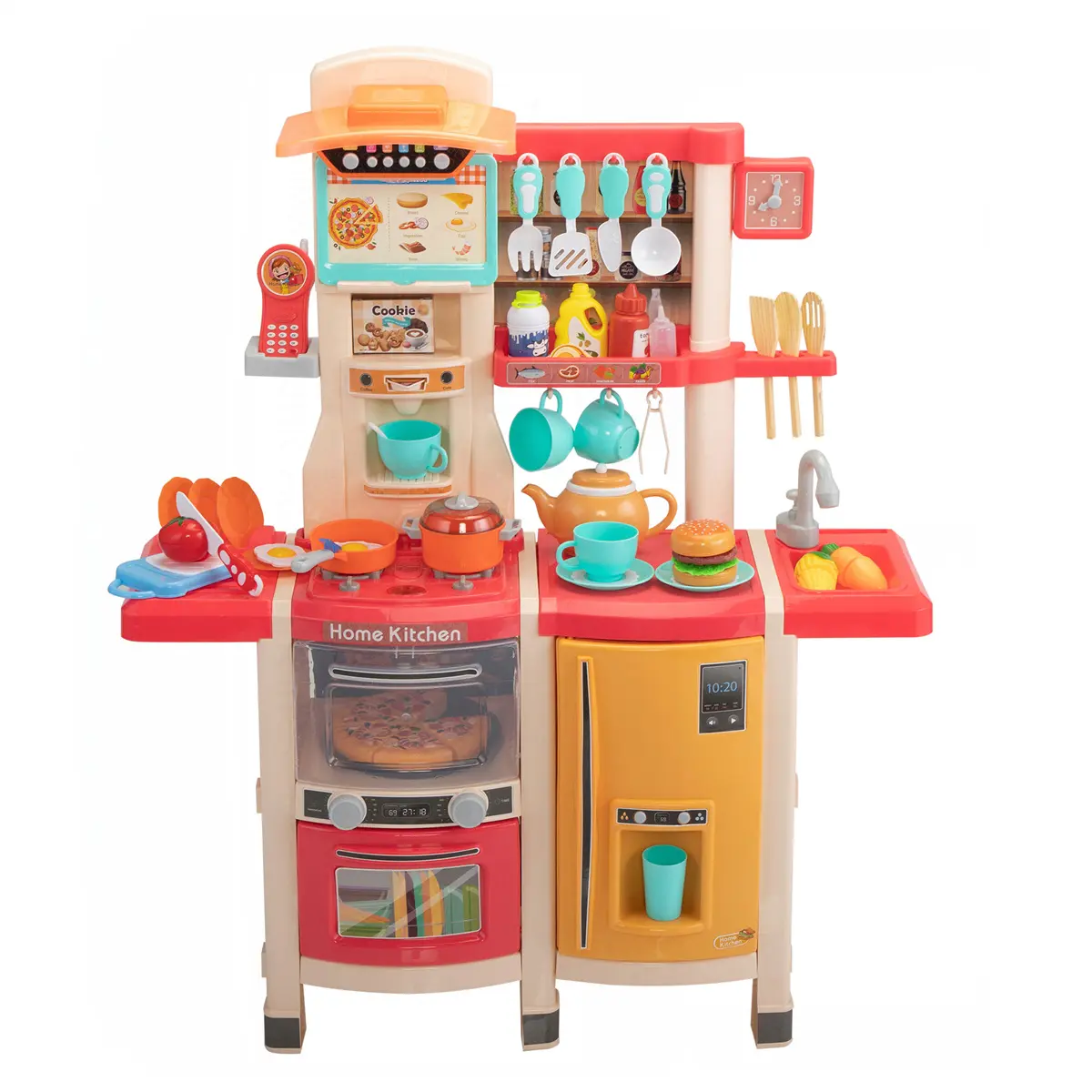 Large Pretend Play Kitchen Set Kids Cooking Playset with Realistic Lights with vivid sounds and play phone for over 3 years old