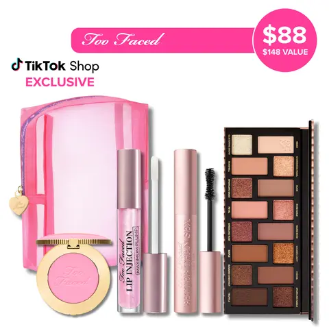 Too Faced Icons Set - Better Than Mascara, Lip Injection Maximum Plump Lip Plumper Gloss, Born This Way The Natural Nudes Eye Shadow Palette, Cloud Crush Blush Candy Clouds, Better Than Chocolate Eye Shadow Palette