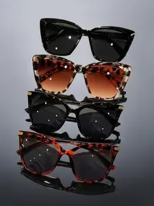 4 Pairs Fashion Multicolor PC Frame Sunglasses, Cat Eye Large Frame Series, Ideal for Daily Commute, Street Style, Vacation Photos, Road Trips