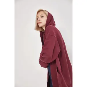 Cotton Full Zip Hoodie - Burgundy