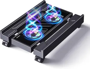 Adjustable Computer Tower Stand with Cooler Fan and Light, PC Stand for Floor, Mobile CPU Holder with 4 Caster Wheels Fits  PC Tower, Under Desk CPU Holder for Office,Gamers and Students